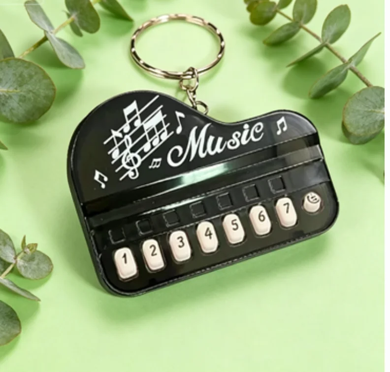 Transparent Mini Piano Keychain Toy - Light-Up Musical Electronic Keyboard Key Ring for Music Lovers