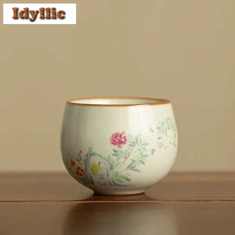 

2 шт./лот Ru Kiln Blooming Flower Dragon Egg Чайная чашка Роскошная чайная чаша Чайная пара Чашка с ароматом для дегустации чая Jianzhan Master Cups 90 мл