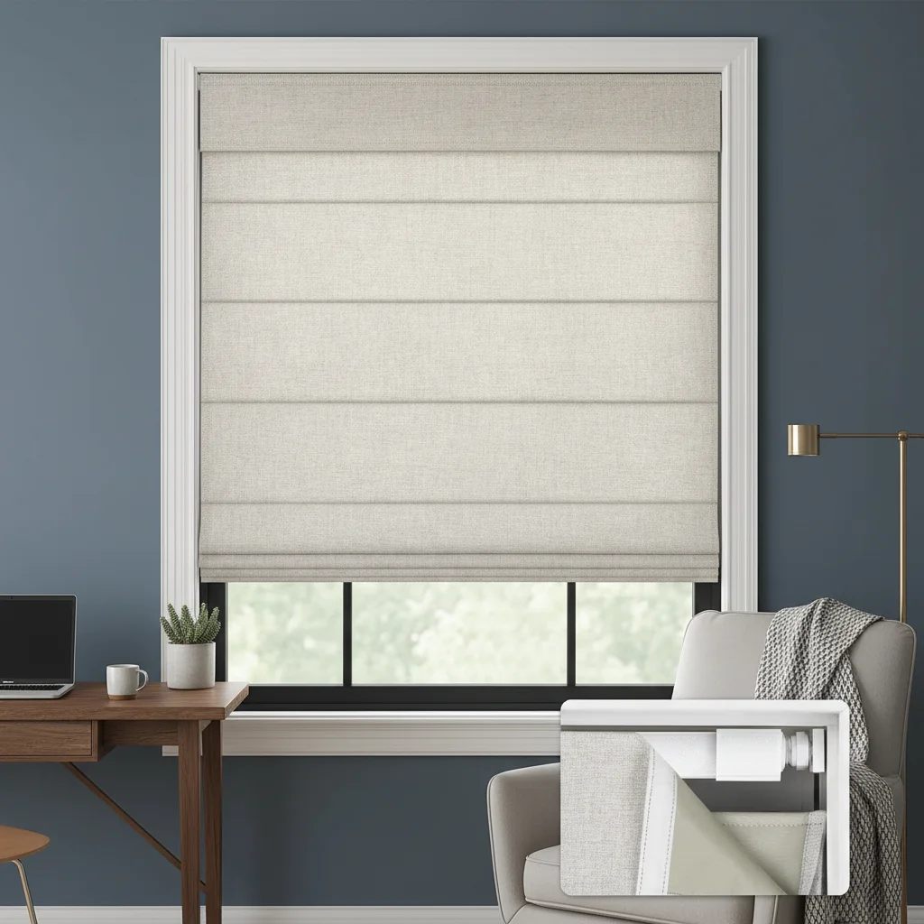 French Style Custom Roman Shades  No Drill No Tool Cordless Roman Blinds Window for Living Room Bedroom  Built-in