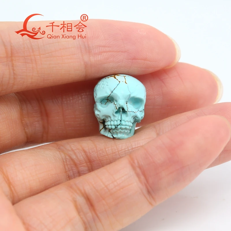 Natural Turquoise 8.5-16.9ct  blue color Carving Skull  Decoration Gifts Loose Gemstone GTC certificated