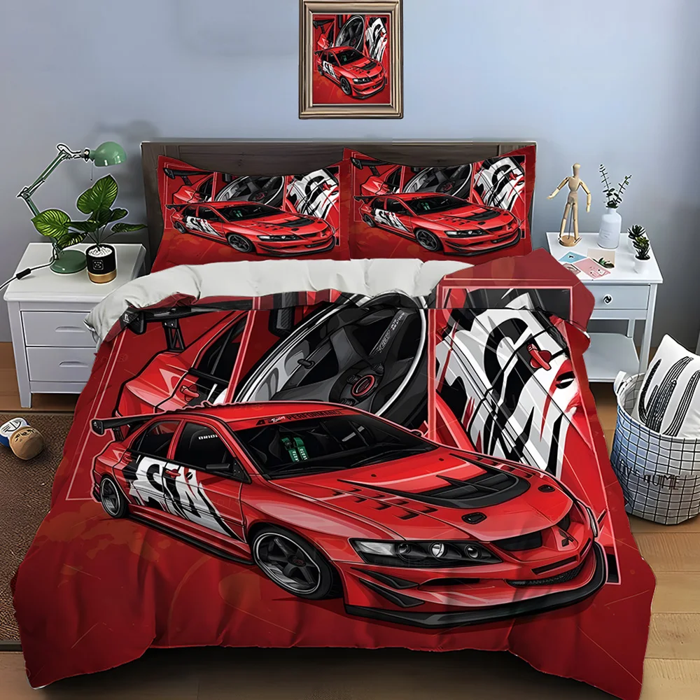 Cool modified racing cars designs Bedding Set for Kids Luxury Gift 3pcs Digital Print Comforter Set Soft Comfortable Breathable