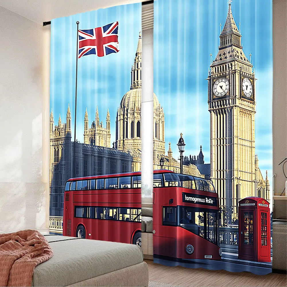 2Pcs London Landmarks Curtain Big Ben St Paul'S Cathedral Women Men Living Room Dorm Apartment Bedroom Aesthetic A