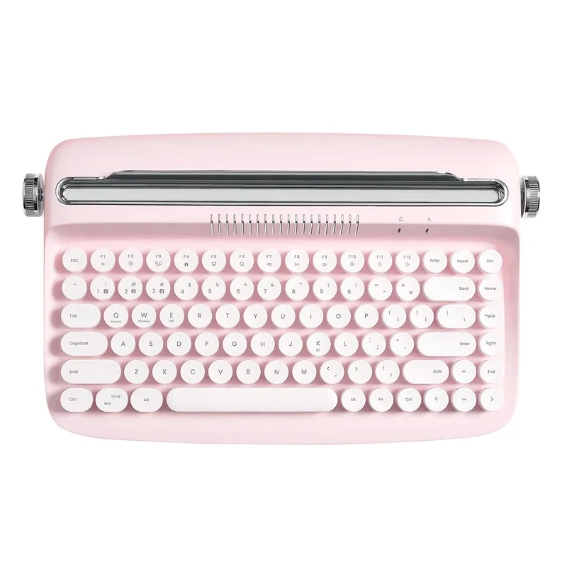 YUNZII B303 Pink Wireless Typewriter Keyboard, Retro Bluetooth Aesthetic Membrane Keyboard with Adjusted Stand for Multi JJ4964