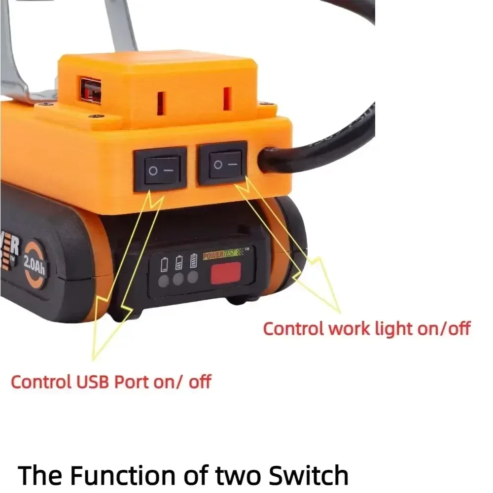 Luz de trabajo LED de iones de litio para WORX 20V 4 pines (WA3551.1/WA3561/3563/3564/3567/3864/3553) luz portátil con batería con USB