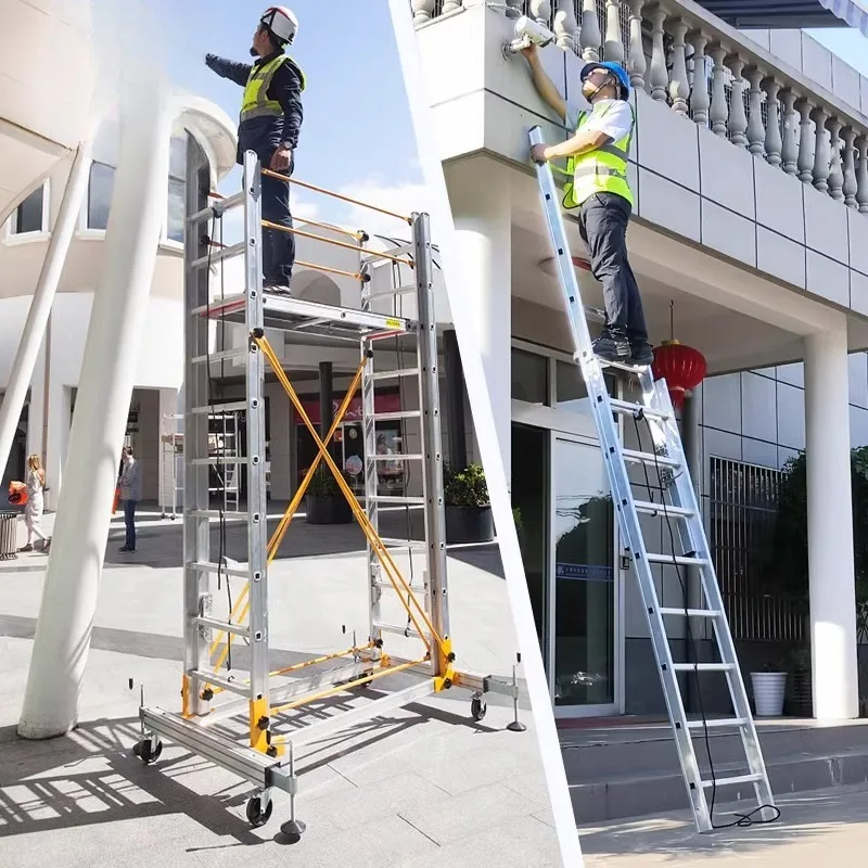 Aluminum alloy scaffolding folding mobile climbing aerial work platform telescopic ladder