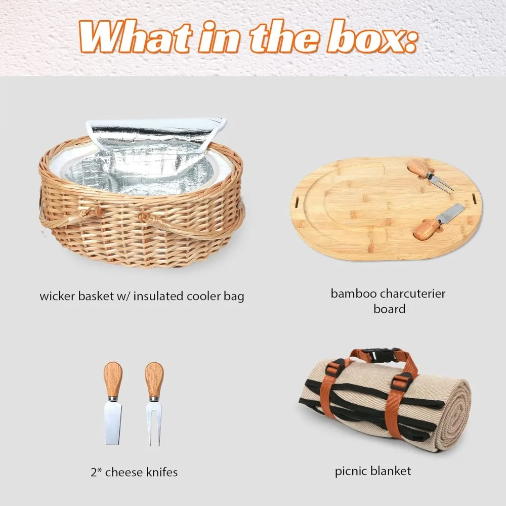 مجموعة سلة نزهة مزدوجة من الخيزران مع بطانية للأزواج - هدايا رومانسية للاستخدام الخارجي لحفلات الزفاف والخطوبة والعائلة #3