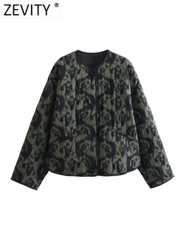 ZEVITY, chaqueta acolchada de algodón informal con estampado grafiti y cuello redondo Vintage para mujer, abrigo para mujer, prendas de vestir exteriores con botones elegantes, Tops CT5676