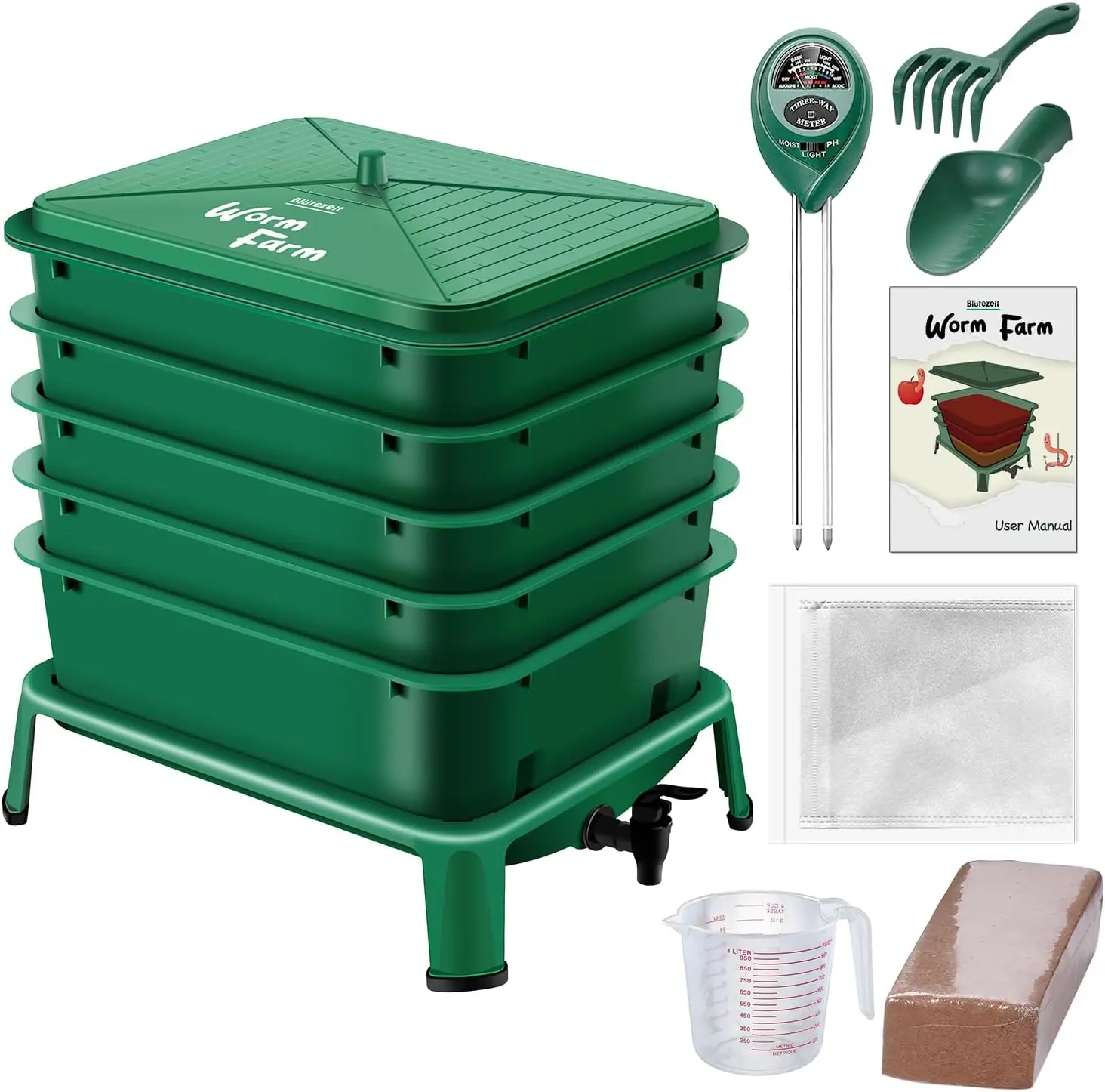 

Контейнер для червячного компоста с 5 лотками, вермокопостер для использования в помещении и на открытом воздухе 53QT, стартовый комплект для переработки пищевых отходов (зеленый)