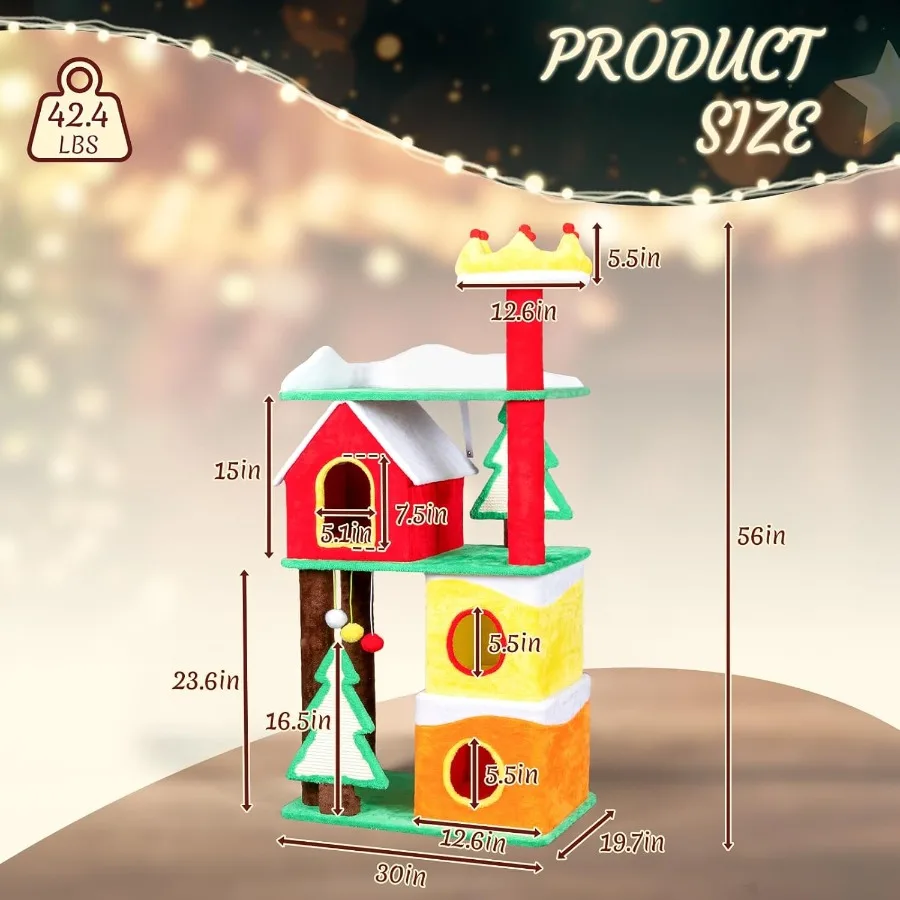 56in عيد الميلاد تحت عنوان أفخم شجرة القط متعددة المستويات برج القط مع القط الواقي الذكري أعلى تاج جثم السيزال منحدر الخدش المشاركات كبيرة Ca