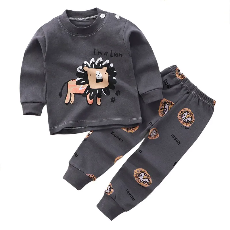 2Pcs Autumn Children Sleepwear Suits Boys Long Sleeve Cartoon Dinosaur Print T-shirt Tops+Pants Toddler Kids Clothes Pajamas Set