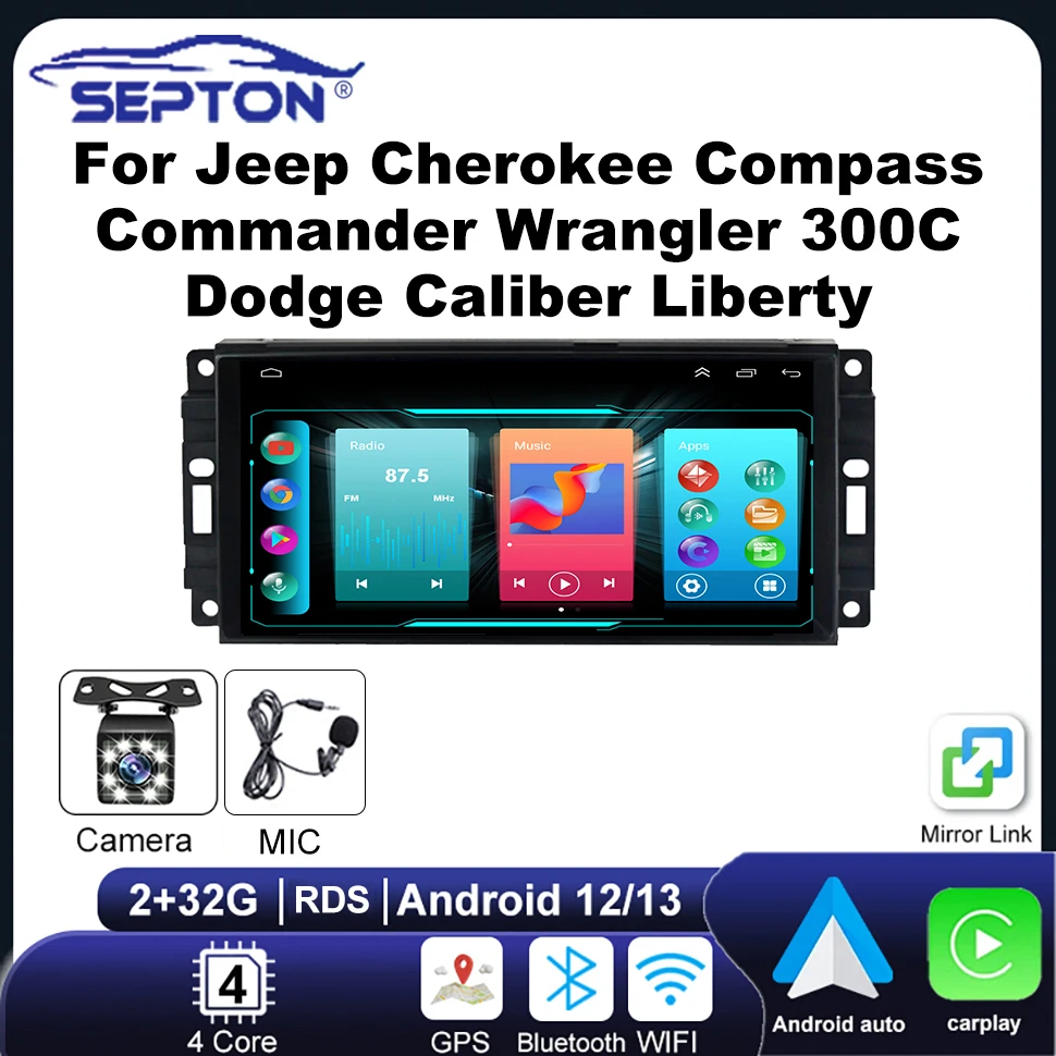 

Car Radio Player for Jeep Cherokee Compass Commander Wrangler 300C Dodge Caliber Liberty 2009 2008 2010 2011 Carplay Autoradio