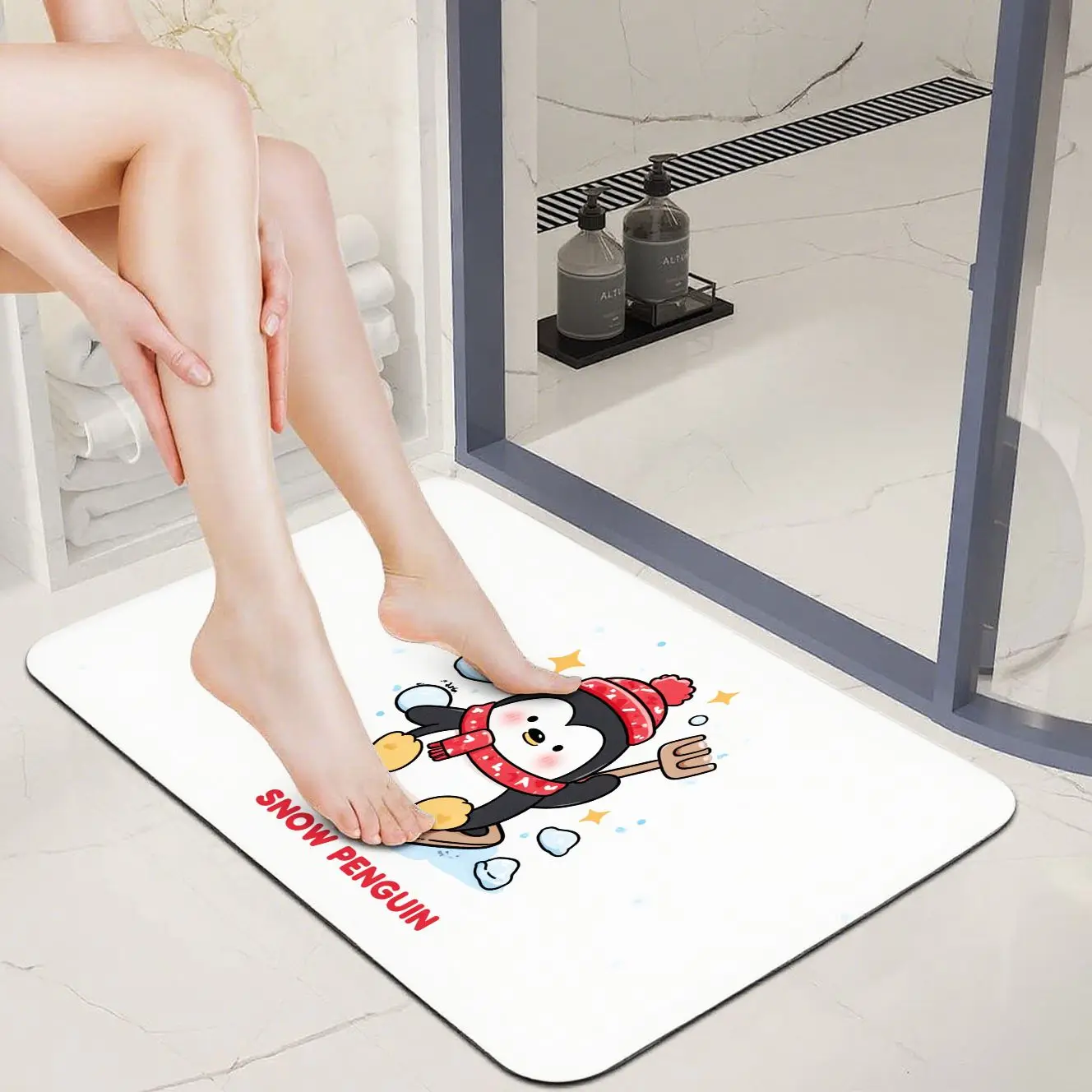

MatMuse Snow Penguin Kids Room Soft Diatomaceous Earth Mat Floor mats Living Room Balcony Eye-Catching Modern Bath Room Bed Mat
