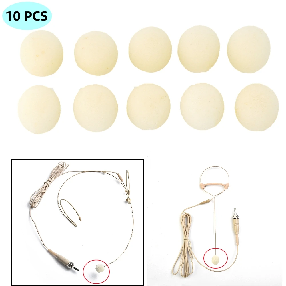 Professional-Grade Headset Mic Foam Windscreen Kit 10pcs Beige 12x10mm Covers High-Elasticity Wind Noise Protection Microphones