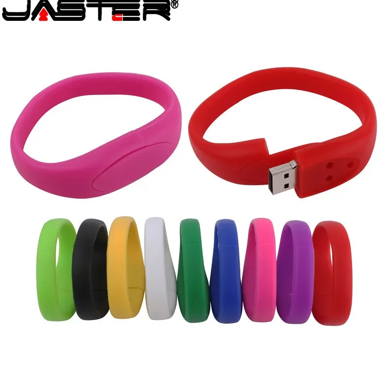 Gelang silikon USB Flash Drive 64GB, Mini lucu Pen Drive 32GB Wrist Band memori stik ungu hitam biru Pink kuning