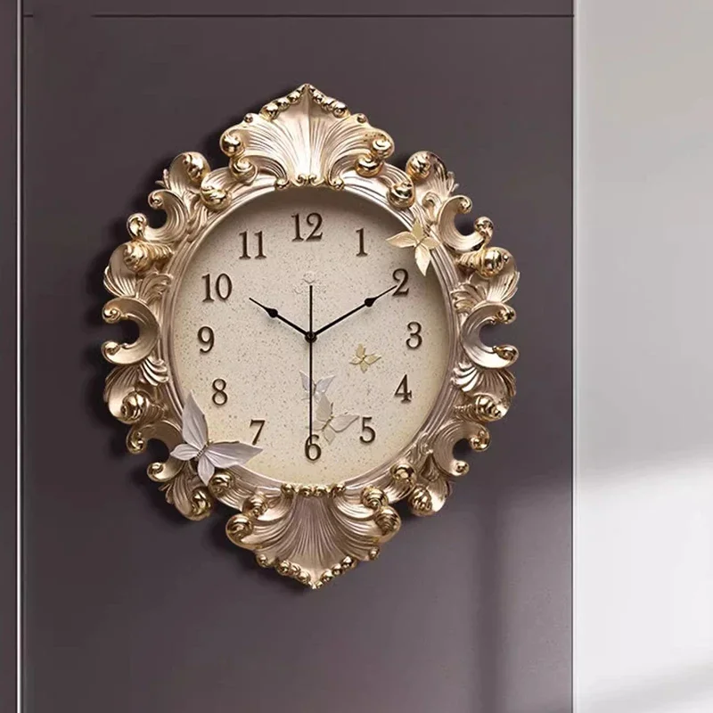 Chic Aesthetic Wall Clock Unique Italy Gold Art Dining Room Wall Watch Stylish Creative Reloj De Pared Living Room Decoration