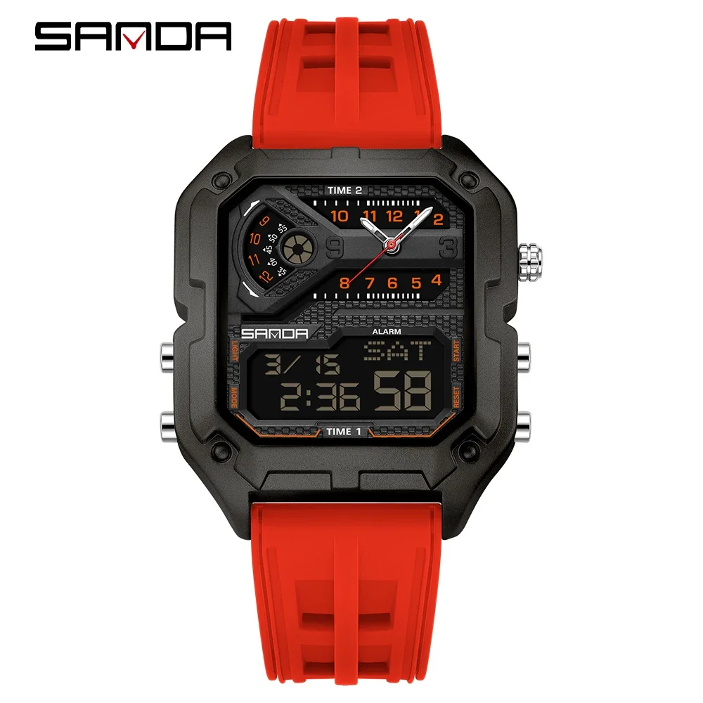 

SANDA SD6278 Роскошные мужские электронные часы Многофункциональный будильник Ночной свет Календарь Спортивные цифровые часы