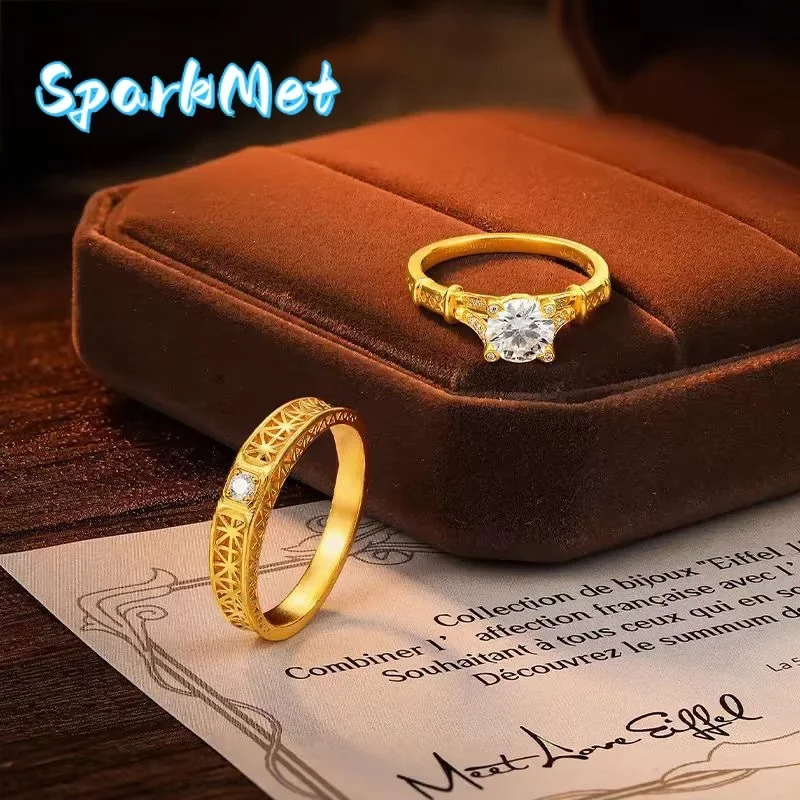 

Золотое кольцо Sparkmet 9999 пробы, 24K чистое золото, высококачественное кольцо с изображением Эйфелевой башни, регулируемое, для мужчин и женщин, золотые украшения.