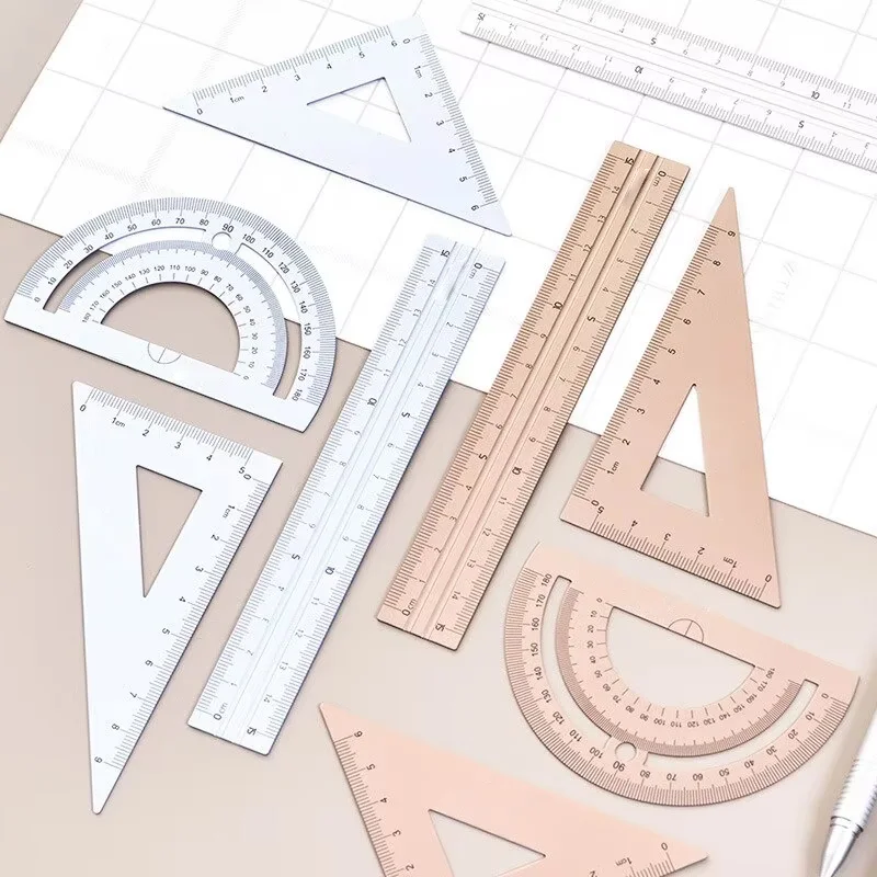 4 في 1 ديلي مجموعة أدوات مكتبية مسطرة معدنية سبائك الألومنيوم متعددة الوظائف مزيج حاكم مثلث المنقلة سبائك الرسم #6