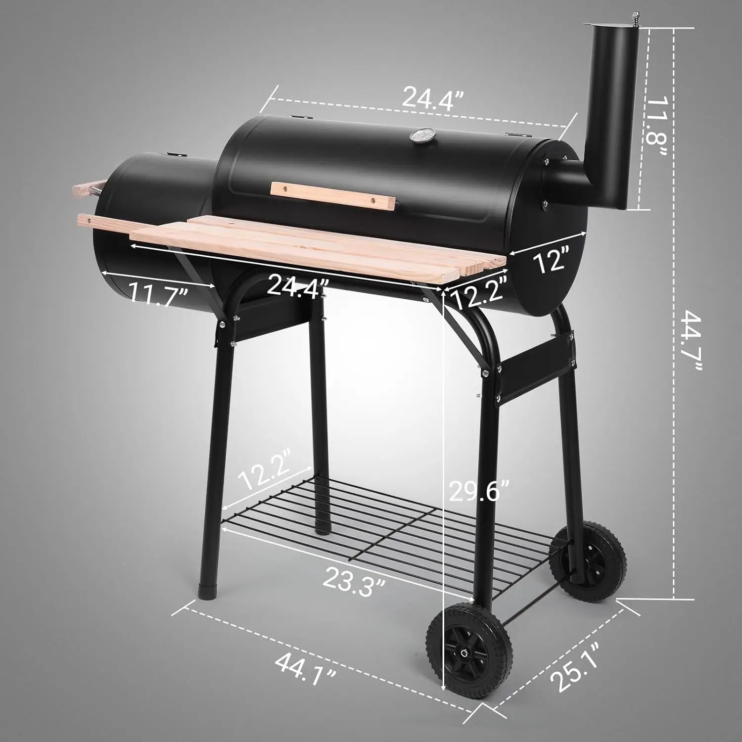 BBQ Charcoal Grill, Outdoor Patio Barbecue Cooker with Offset Smoker, Wheels and Tray for Balcony Picnics, Party and Camping image 4