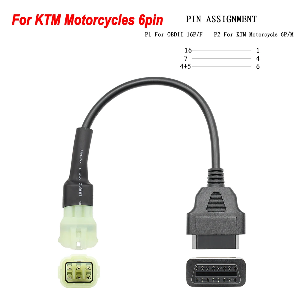 OBD2 16pin Convert 6Pin 3Pin Cord for KTM 6 Pin To Obd 16 Pin Adapter for TuneECU Software Motorcycle Motorbikes ECU 6pin Cable