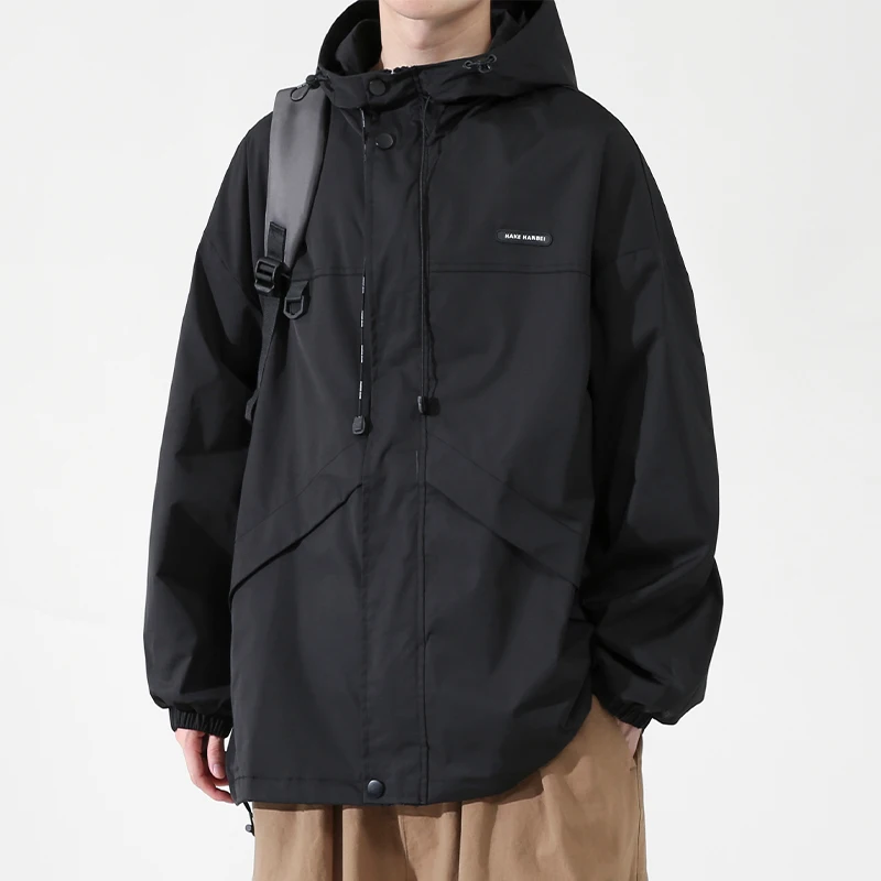 2025 High Quality Brand New Men's Fashion Causal Jackets Loose Solid Hooded Zipper Jacket Outdoor Sport Waterproof Windbreaker