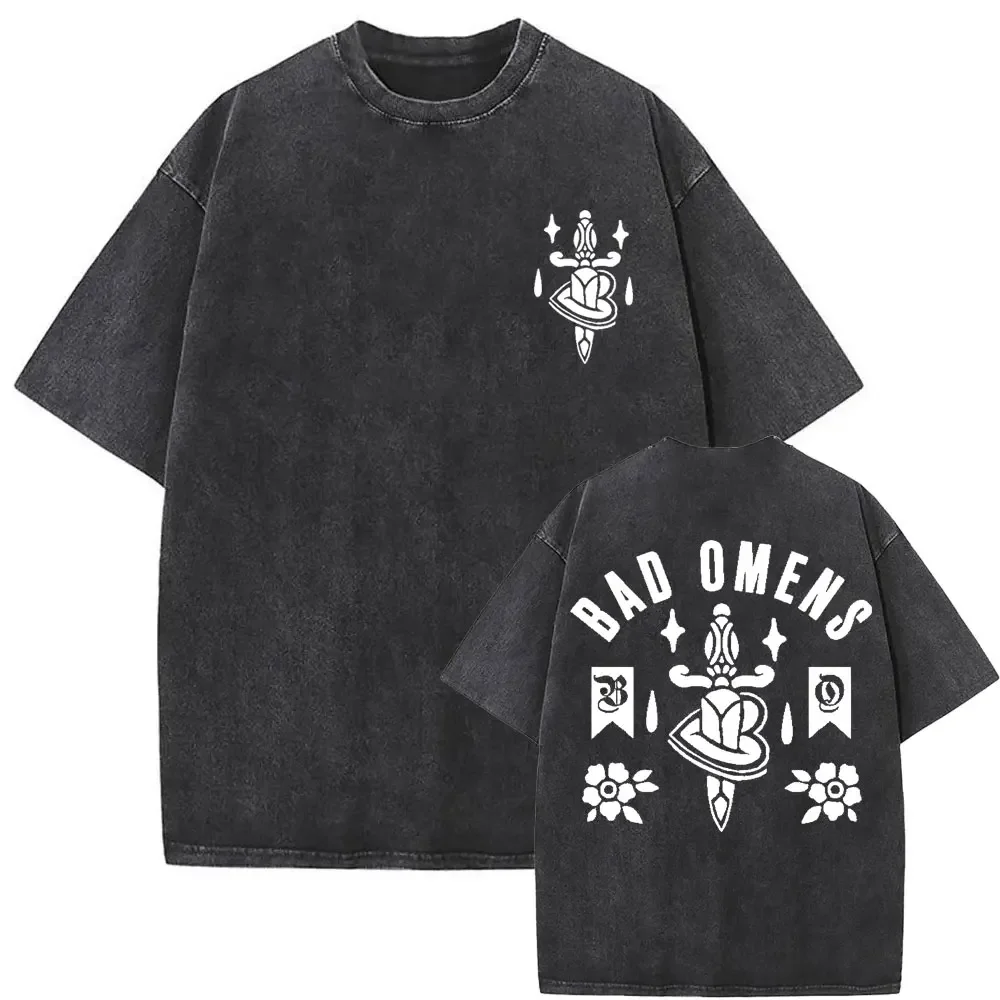 

Washed Vintage Bad Omens Print T-shirt Funny Moth Graphic Tshirt Men Women Fashion Hip Hop Streetwear Short Sleeve T-shirts Male