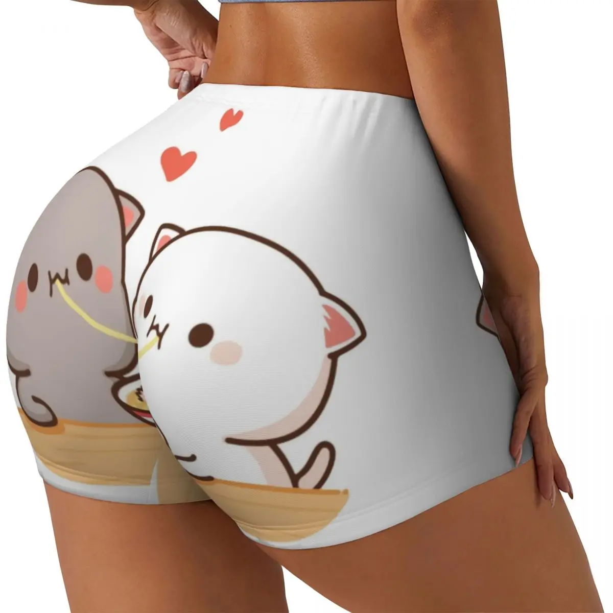 Custom Peach And Goma Mochi Cat Eating Ramen Workout Volleyball Biker Shorts for Women Gym Yoga Shorts