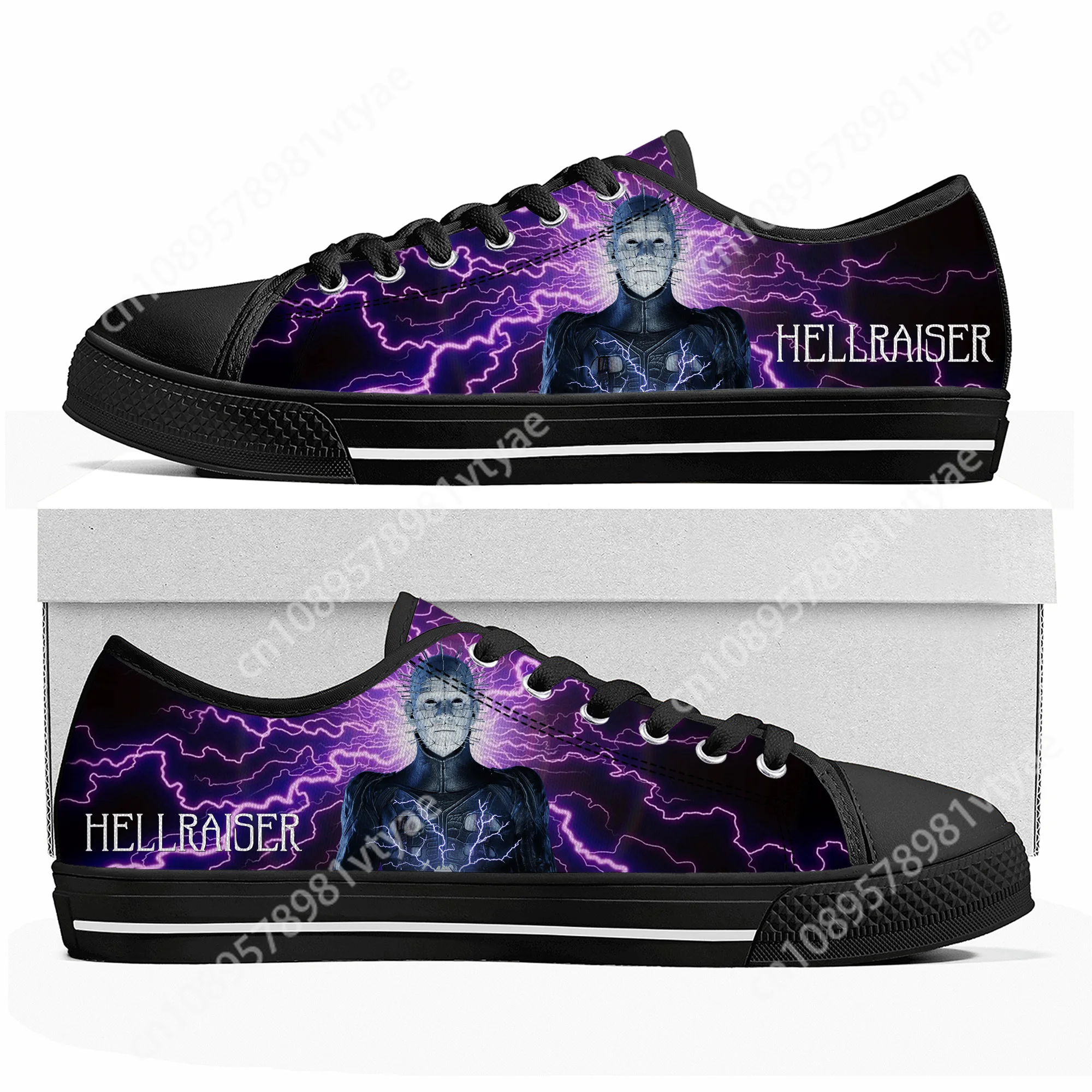 Hellraiser-Baskets basses en toile pour hommes et femmes, chaussures de couple de qualité, chaussures personnalisées pour adolescents, film Pinhead, horreur, Halloween