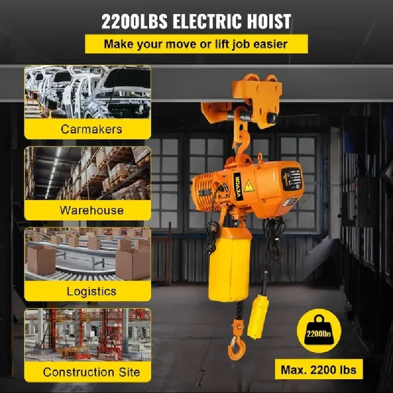 VEVOR 2200LBS Double Electric Chain Hoist, Yellow