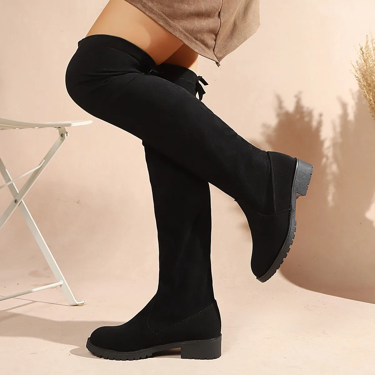 

Stretch Long Faux Suede Boots Women Over-the-knee Boots Casual Black Sexy Nightclub Platform Shoes for Women Autumn Women Bottes