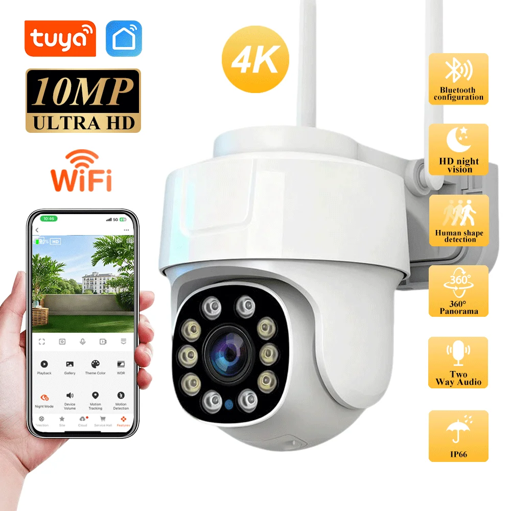 Tuya 10MP 4k المنزل الذكي واي فاي كاميرا IP PTZ في الهواء الطلق مقاوم للماء حماية أمن الوطن كامل اللون للرؤية الليلية مراقبة #1