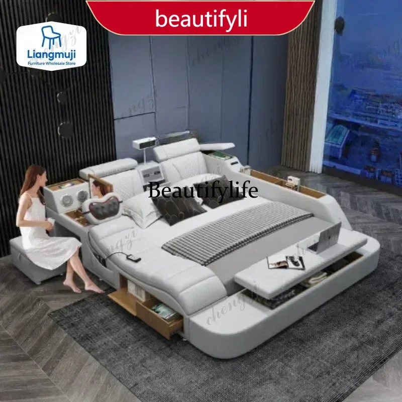 

M45 Gamer Massage Tatami Leather Bed Bedroom Lazy Double Bed Modern Simple Wedding with Projector STravel Muebles