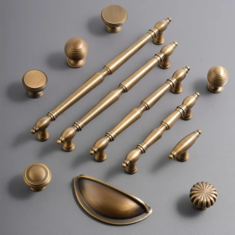 Nordische Vintage-Messinggriffe für Schränke und Schubladen, Bronze-Griffe für Möbelbeschläge, Kleiderschrank- und Schranktürgriffe – Detail 4