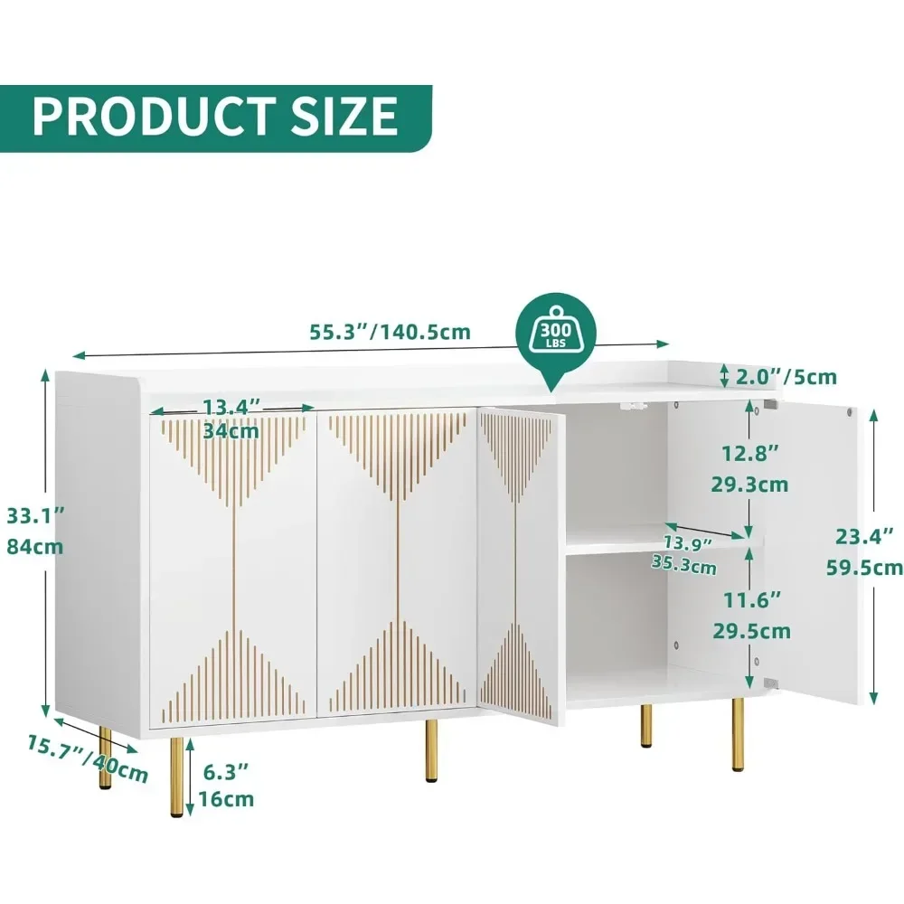 사이드 보드 뷔페, 모던 뷔페 캐비닛, 새겨진 디자인 도어 보관 캐비닛, 복도, 현관, 주방용 300 파운드 용량
