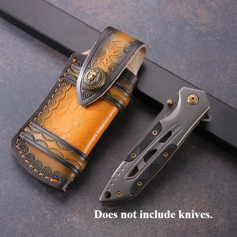 البني أضعاف سكين غمد أداة مصباح يدوي حزام حلقة حامل حافظة جلدية غمد جيب هانت مخيم معدات حمل في الهواء الطلق #3