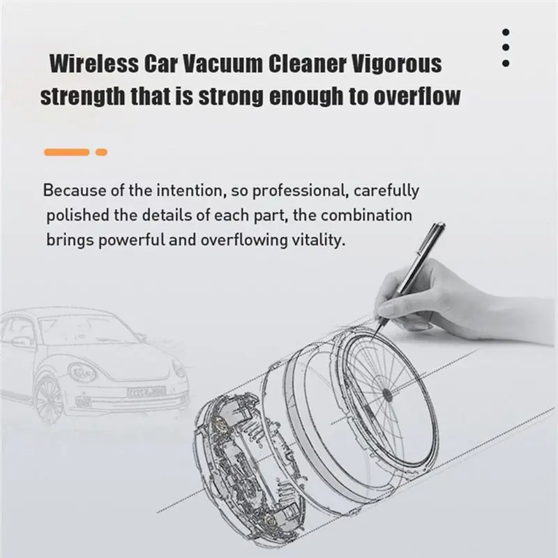 مكنسة كهربائية ABKS-Car محمولة للشحن والهواء المضغوط محمولة عالية الطاقة للمنزل والمكتب باللون الأبيض