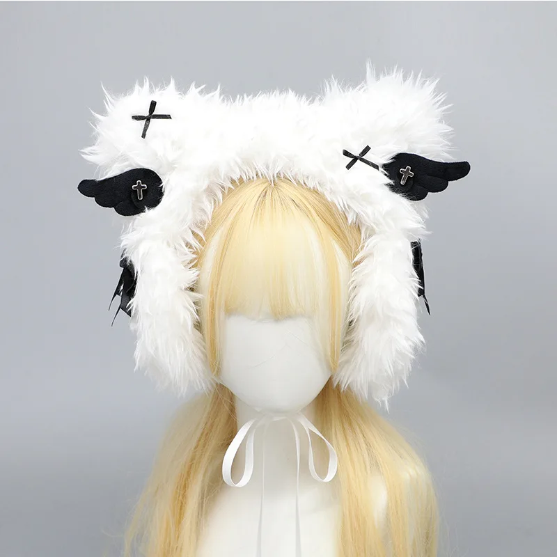 Aksesori Cosplay mewah lucu earmuff anak anjing Lace-up musim dingin dilipat hangat dipertebal anti-beku pelindung telinga Jepang