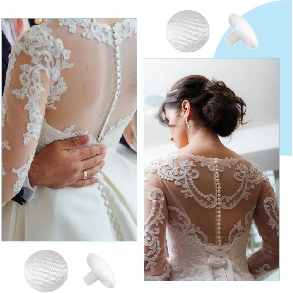 100 قطعة أزرار القماش الساتان الأبيض 9.5 مللي متر زر النسيج الفطر النسيج المغطاة أزرار مع البلاستيك عرقوب سهرة أزرار عدة #5