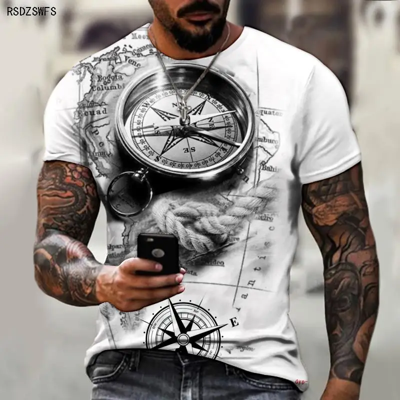 Brand Men\'s Summer Short Sleeve Retro Gray Pointer 3d Printing Men\'s T-shirt Cool Fashion Streetwear Size 5XL Plus Size 2021