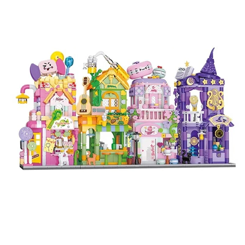 ตัวต่ออาคารสตรีทวิว บ้านวิลล่า บ้านมหัศจรรย์ โมเดล 3 มิติ สีสันสดใส ชุดตัวต่อเมืองขนาดเล็ก ชุดของเล่นสำหรับเด็ก ของขวัญสำหรับเด็ก