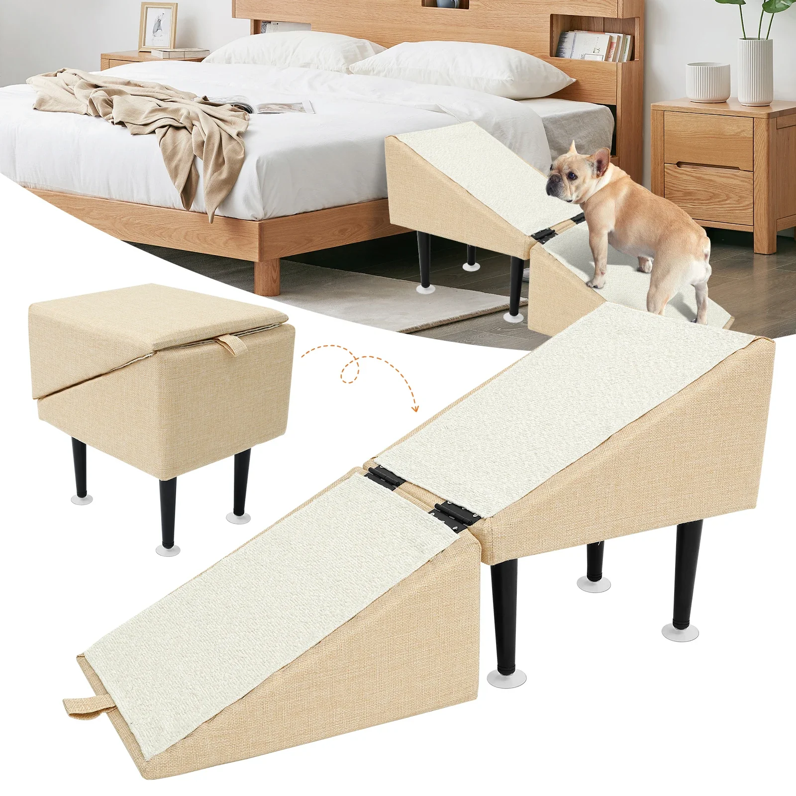 

Foldable Split Ottoman Dog Ramp Seat Puppy stairs ladder Dogs Ramp Stool Security Cat Dog steps for Climbing Couch Sofa Bed Car
