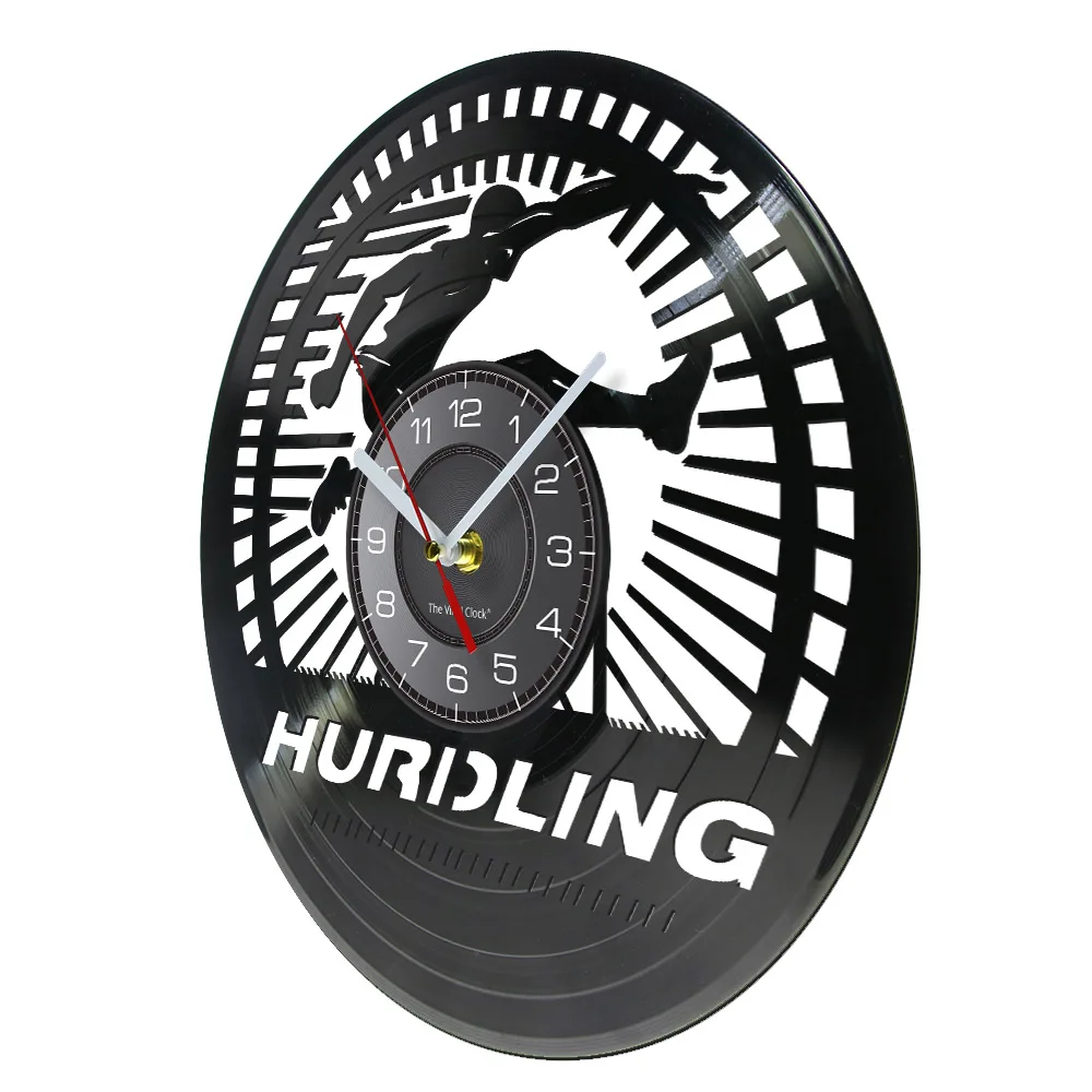 Hurdler Runner Wall Clock Track And Field Hurdling Vintage Vinyl Record Wall Clock Modern Design Decorative Clock Athletic Gift