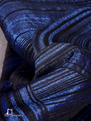Vintage blue ethnic style geometric pattern dress jacquard fabric, bright silk garment texture, designer fabric