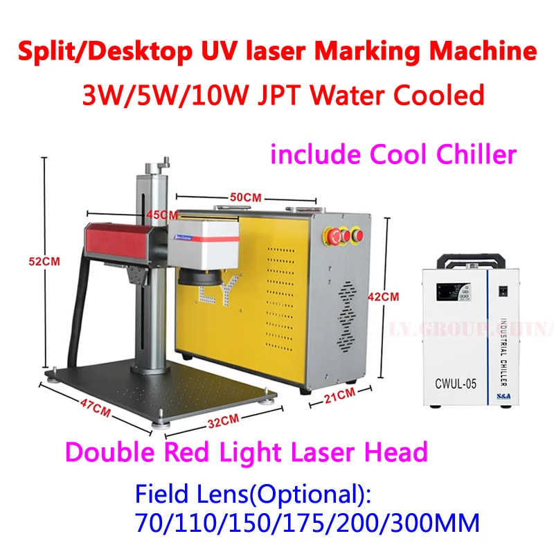 10W JPT Ultraviolet Ray Purple Cold Light 355NM 5W UV Laser Marking Machine With Cool Chiller For Universal Stuff Crystal Glass