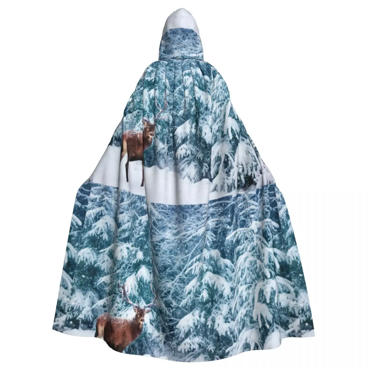 Beautiful Deer Male With Horns In The Winter Snowy Forest Unisex Adult Cloak with Hood Long Witch Costume Cosplay