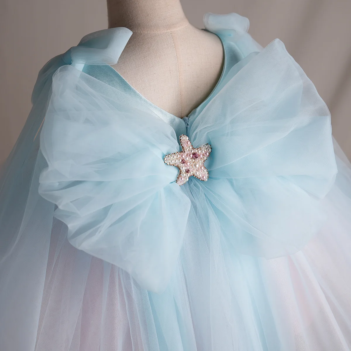 فستان بناتي الزهور فستان أطفال لؤلؤي على شكل صدفة المحيط - ملابس رسمية من التول الباستيل لحفلات أعياد الميلاد وحفلات الأميرة لالتقاط الصور