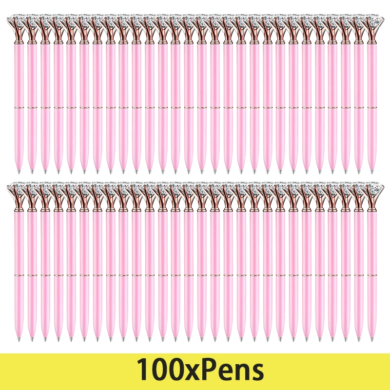 

100Pcs Crystal Diamond Metal Ballpoint Pens Office School Students Gifts 1.0mm Refill Roller Writting Ball Point Pen