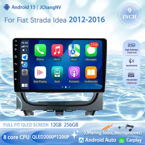 Carplay Auto Android 15 For Fiat Strada Idea 2012-2016 Car Radio Multimedia System Recorder Navigation GPS Stereo BT no 2din
