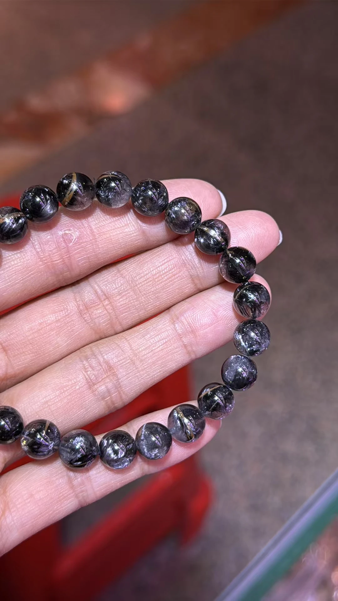 Natural Brookite Platinum Black Rutilated Quartz Bracelet Woman Man 8.3mm Clear Round Beads Brookite Crystal Jewelry AAAAAA