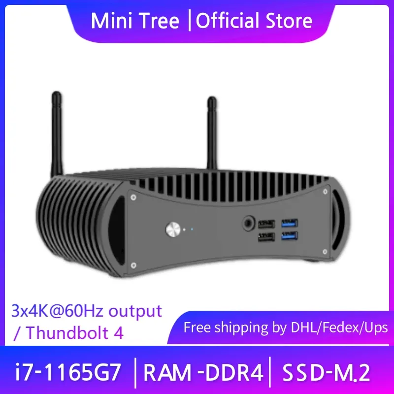 11th Gen Fanless Office Mini PC i7-1165G7 i5 1135G7 2*DDR4 NVME SSD Windows 11 Barebone NUC Mini Computer Thunderbolt 4 HD DP